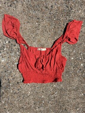 Tie-Front Smocked Crop Top in Rust - Women's